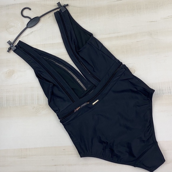 TED BAKER POINTELLE DEEP V SWIMSUIT Black NWT - Picture 2 of 11